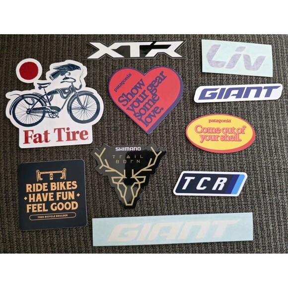 10x Biking Cycling Outdoor Stickers Mixed Lot Liv Shimano XTR Trek Boulder Giant - Picture 1 of 5
